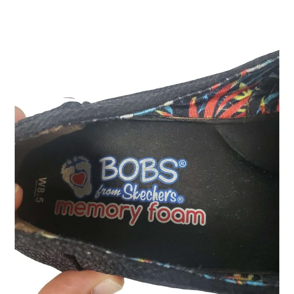 BOBS from Skechers Women 8.5 Black Canvas Espadrille Platform Slip On Flats